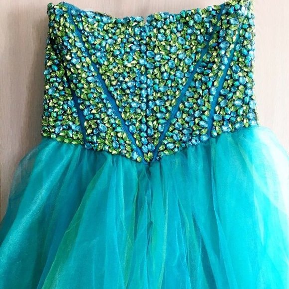 SHERRI HILL Crystal Rhinestone Bead Strapless Bustier Tulle Prom Pageant Dress 8 - Picture 5 of 6